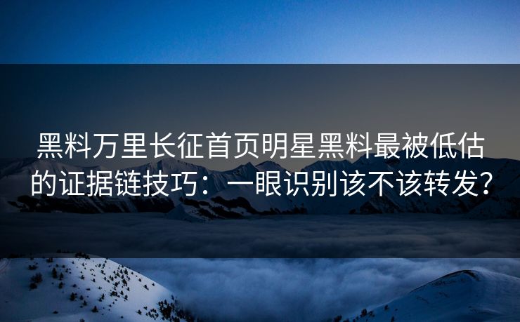 黑料万里长征首页明星黑料最被低估的证据链技巧：一眼识别该不该转发？