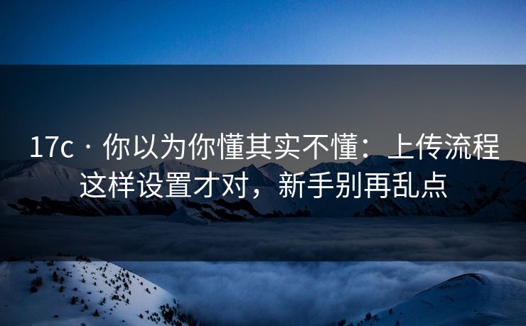 17c · 你以为你懂其实不懂：上传流程这样设置才对，新手别再乱点